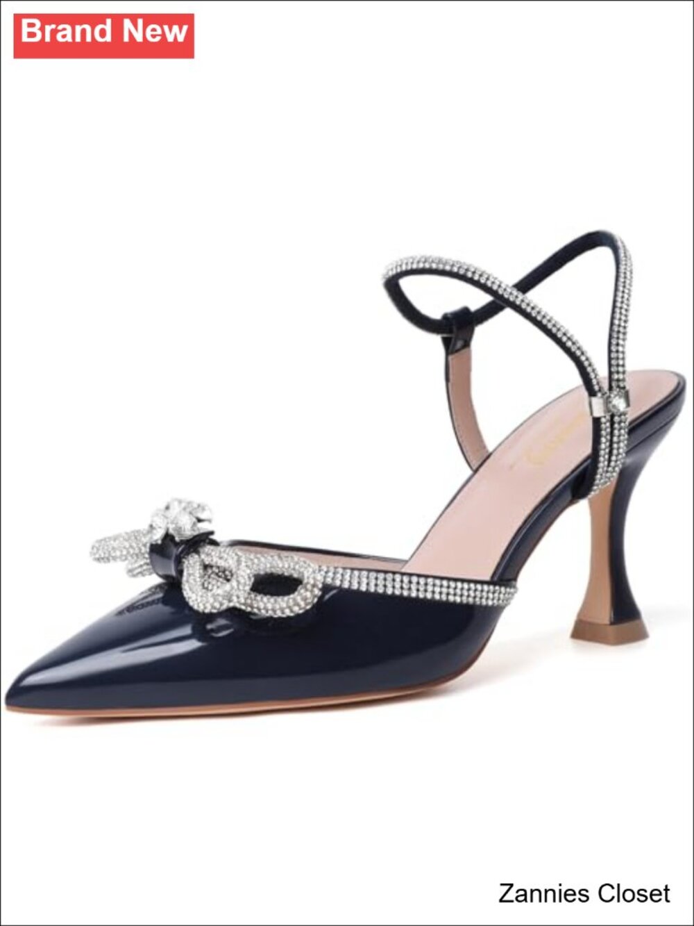 ✨ Susanny Women's Closed Toe Rhinestone Slingback Kitten Heels Pointed Toe Bow